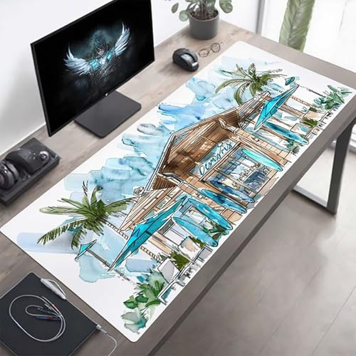surfen Blau Gaming Mauspad, Mousepad XXL 800x400x3mm, Wasserdicht Anti-Rutsch Schreibtisch Mouse Pad verbessert Präzision und Geschwindigkeit, Gaming Zubehör für Home Zimmer Deko PjY5257 O-2