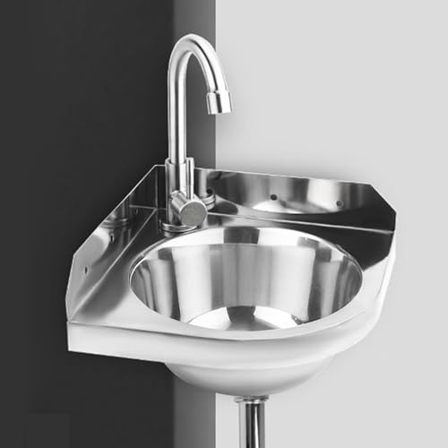 Fregadero de pared de acero inoxidable 304, fregadero de esquina, fregadero comercial, fregadero de cocina de 1 cubeta con grifo, fregadero ideal para autocaravanas, barcos, baños, cocinas, cafeterí
