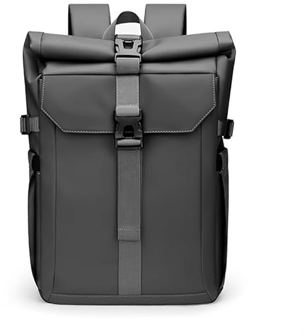 shepretty Rolltop Rucksack Wasserdicht für Damen & Herren,16‑Zoll Laptopfach-dunkelgrau