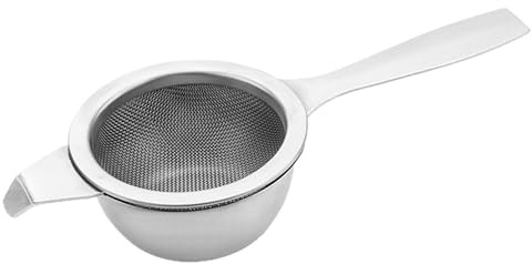 Loose Leaf Tea Strainer with Drip Tray - Fine Mesh Stainless Steel Infuser for Tea, Coffee & Spices, Non-Slip Handle, Easy Clean, Rust-Proof Kitchen Gadget