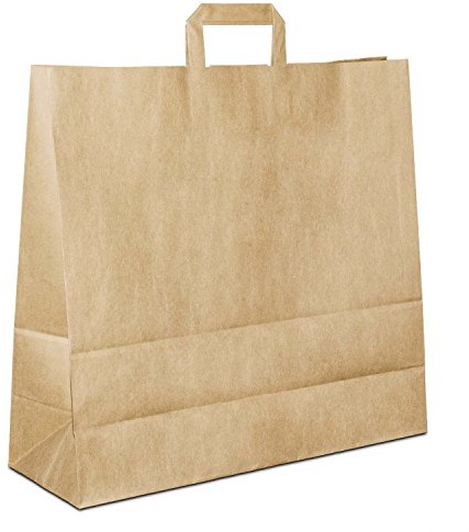 Papiertüten Braun mit Flach-Henkel I 100 Stk. 45+16x48cm I Papiertragetasche für Einzelhandel, Hochzeit, Geburtstag, TO-GO I Geschenktüten aus Kraftpapier I HUTNER