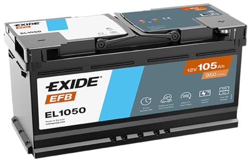 EXIDE EL1050 EFB Starterbatterie 105Ah 12V 950A EFB DIN/ISO L6 Kompatibel mit AUDI A6 Avant 4F5, C6 Q5 8RB, BMW 5 Limousine E60 5 Touring E61, FIAT Ducato Kastenwagen 250, 290
