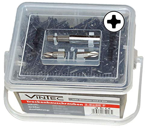 Trockenbau-Schrauben 3.5x55 Bohrspitze 350 St. Bithalter 2 Bits