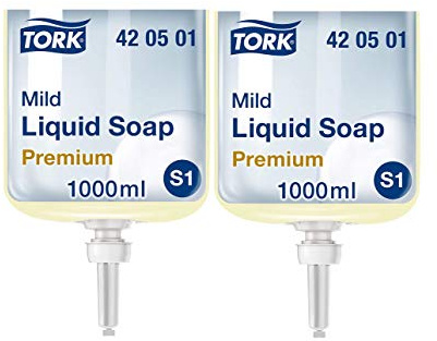 Tork 420501 milde Flüssigseife Premium für Tork S1 Seifenspendersysteme/Milde Handseife pH-hautneutral für weiche und hygienisch gepflegte Hände / 1x 1000ml (2 l Flaschen)