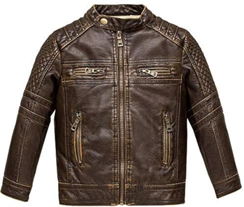 BUDERMMY Boys Motorcycle Jacket Faux Leather Jackets for Kids Coats for Costume Party Waterproof (11-12 Years, Slightly Brown)