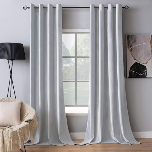 MIULEE Mörkläggningsgardiner, sammet, mörkläggning, värmeisolerade, gardiner, par, öljett, för vardagsrum, barn, sovrum, barnkammare, 140 cm B x 260 cm L (55 tum B x 102 tum L), 2 paneler, grå-vit