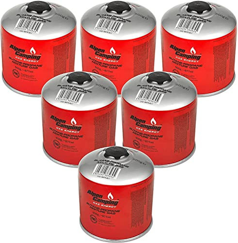 Alpen Camping IK008 6X 877 ml / 500g Gaskartuschen mit Propan-Butan Schraubkartusche mit 7/16“ Anschluss für Gaskocher Campingkocher Bunsenbrenner Lötbrenner EN417 (6)