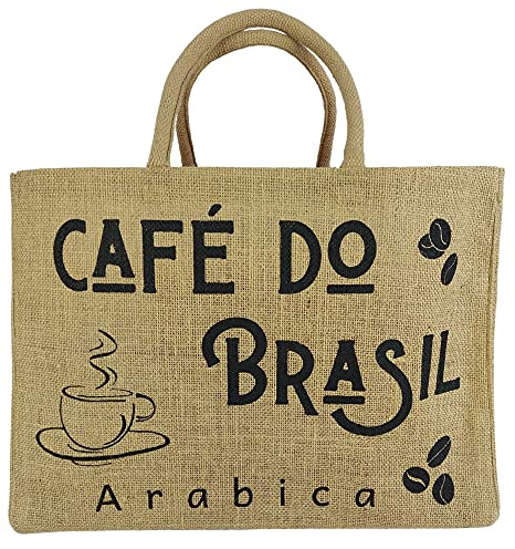 Domelo Einkaufskörbe. Bedruckte Einkaufstasche. Jute Tasche groß. Korbtasche, wasserabweisenden Strandtasche. Jutetaschen Shopper als Shopping bag. Nachhaltige Tragetasche (Beige Cafe Do Brasil)