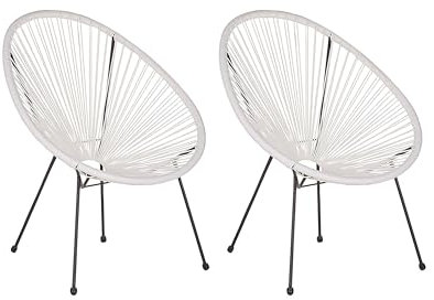 Beliani Lustiges Balkonset 2 Stühle Spaghetti-Optik Rattan weiß Acapulco II