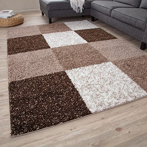THE RUGS Area Rug – Modern Luxury Shaggy Rug, Multicolour Pattern Carpet, Ultra Soft for Bedroom, Living Room, Kids Room, (120x170 cm, Brown)
