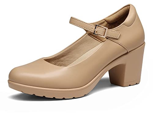 DREAM PAIRS Scarpe con Tacco Grosso da Donna Décolleté con tTacco Alto Classico Décolleté in PU Nudo SDPU2231W-E Größe 41 (EUR)
