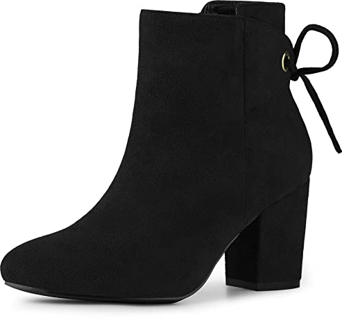Perphy Women's Round Toe Back Tie Chunky Heels Ankle Boots | Navy suede pointed toe ankle boots, Rear tie bow detail, Stable block heel for casual & formal daily wear