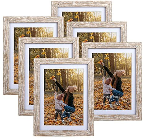 EXYGLO 6er-Set Natur Bilderrahmen 13x18 cm für 18x13 Fotos mit Passepartout oder 15x20 ohne Passepartout, Wand- oder Tischaufsteller