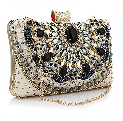 Milky Way Womens Beaded Clutch Bag Party Prom Evening Wedding Clutch Bag Purse, Ladies Shoulder Bag Crossbody Bag with Chain Strap Evening Handbag