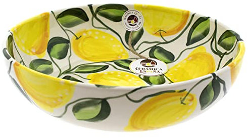 CERÁMICA ESPAÑA | Ensaladera cerámica | Ensaladeras originales | Ensaladeras decoración Limones - Modelo M01 | Decoración 100% hecho a mano | 23x23x5.5 cm
