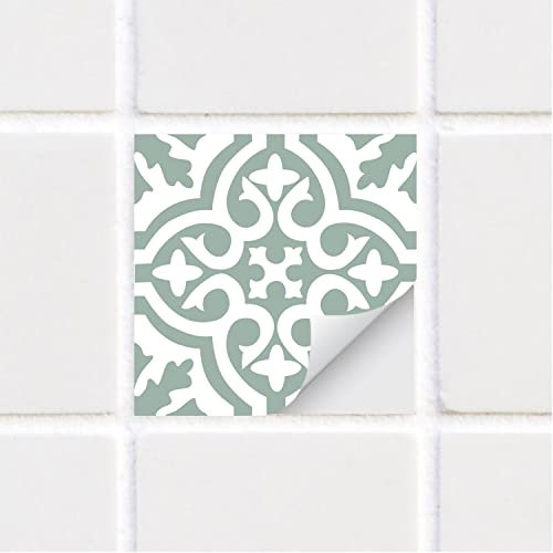 funlife 25 PCS 15X15cm Self-Adhesive Tile Stickers, Textured Vinyl Stick on Tiles, Backsplash Wall Art Decal for Kitchen DIY Decoration, Sage Green Vintage Pattern