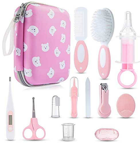 Lictin Set per la cura del bambino, 12 pezzi, set per la cura del bambino, con termometro, forbici per unghie, spazzola per bambini, pettine per bambini, spazzolino da denti, set per la cura del