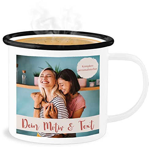 Emaille Becher Blechbecher - eigenem - Eigenes Foto I Eigenes Bild - 300 ml - Weiß Schwarz - fototasse tassen bedrucken selbst drucken druck tasse foto-becher selber gestalten photo kaffeebecher