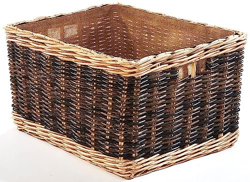 Kobolo Holztrage Holzkorb für Kaminholz - Rattan - mit Jutestoff und Henkel ausgestattet - zweifarbig