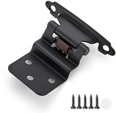 50 Pack 25 Pair Black Cabinet Hinges - 3/8 inch Inset Kitchen Cabinet Hinges, Semi-Concealed Hinges, Self Closing Cabinet Door Hinges with Door Bumper Flush Face Mount Cupboard Hardware