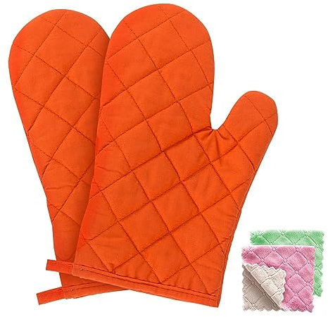 AYNKH 1 Paire Antidérapant Résistant à la Chaleur Gant Four en Coton, Micro-Ondes Mitaines pour la Maniques Cuisine, Barbecue（avec 2 Chiffon de Nettoyage）