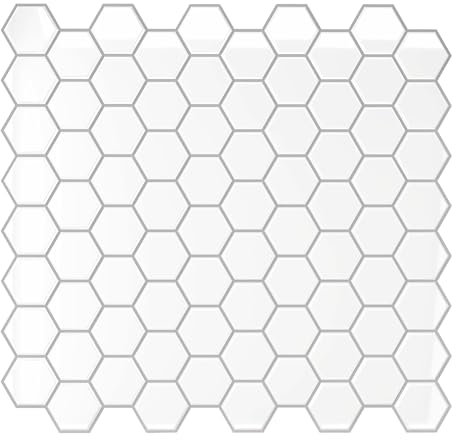 VEELIKE Piastrelle Adesive Cucina Bianco Esagono 3D Mattonelle Adesive Bagno Impermeabile Stickers Adesivi per Piastrelle Tinta Unita Adesivi Piastrelle Cucina Adesivo Muro 30.5cm×30.5cm 6 Pezzi