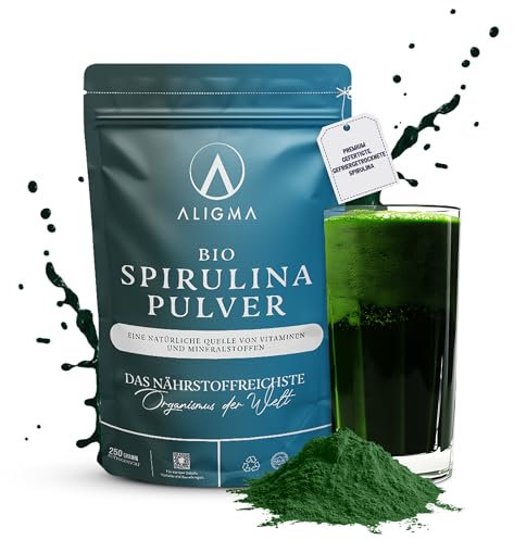 Aligma Organic Spirulina Powder 250g for Immune System Booster - Super Greens Powder Loaded with Vital Nutrients & High in Vitamins, Calcium, Gluten Free & Vegan Protein Powder |Resealable Package