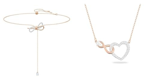 Swarovski Lifelong Bow Halskette, Schleife, Weiß, Metallmix & Infinity Halskette, Unendlichzeichen und Herz, Weiss, Metallmix