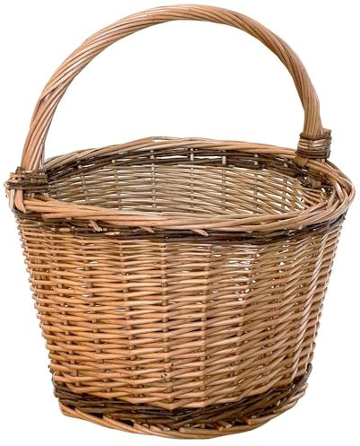 OKAFFAREFATTO MADDALONI Cestino Tondo in Vimini con Manico per Raccolta Funghi Castagne e Spesa — 34×34×h26 cm — Leggero e Resistente
