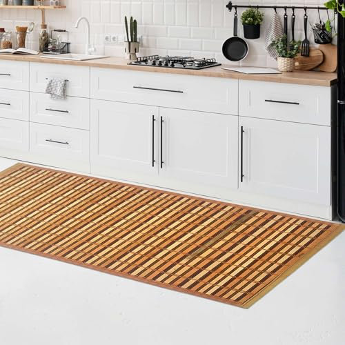 CosìCasa Bambus Küchenteppich mit Anti-Rutsch-Unterseite - Wasserabweisender Läufer, leicht zu reinigen und aus nachhaltigen Materialien hergestellt - moderner Bambusteppich Orange, 55X90