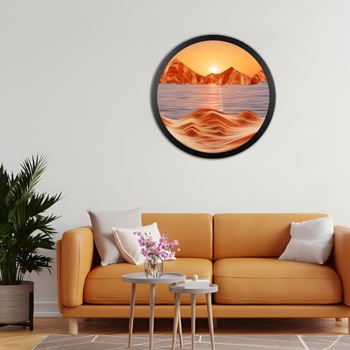 BVJKHQ Sandbilder zum Drehen, Sandbild Fließende Sandmalerei, 3D Sanduhr Dynamisch Bewegtes Sandbild Natürliche Landschaft, 360° Fießender Sand Rahmen für Home Dekor (29cm, Orange1)