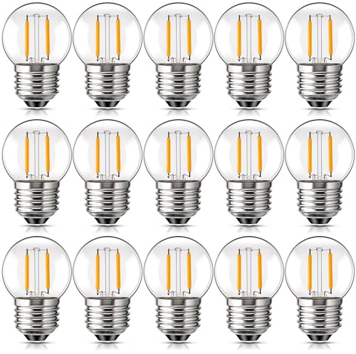 Genixgreen Outdoor String Light Replacement Bulbs,1.5W E27 Screw Bulb ES LED Filament Mini Globe Light Bulb for Festoon/Backyard/Party/Patio/Garden,Clear Glass,2700K Warm White,Non-Dimmable,15 Pack