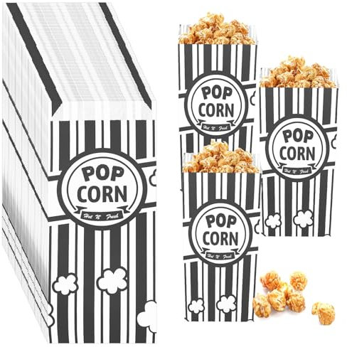 200 Stück Popcorn Tüten Klein - Behälter, Papiertüten, Partytüte für Salzstangen und Candybar Party, Geburtstag - Schwarz