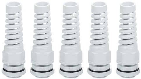 QUARKZMAN 5pz Passacavo Impermeabile, PG16 Spirale in Nylon Corda Pigtail Set Pressacavo Elettrico per 10-13mm Fissaggio Cavi con Filettatura Metallico, Bianco