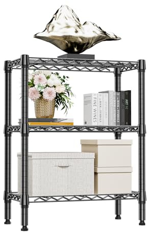 MZG 340 kg 3 hyllhyllor metallförvaringshyllor trådställ garderob organiserare för garage kök badrum tvätt svart 30 cm D x 65 cm B x 80 cm H