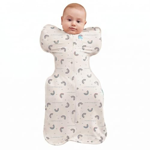 Love To Dream™ Swaddle UP™, Medium (6–8,5 kg) – Regenbogen-Traum | Kuschelig, fördert gesunden Schlaf | 1,0 Tog, Frühling & Sommer 20–24 °C | Waschbare Baumwolle Doppelreißverschluss