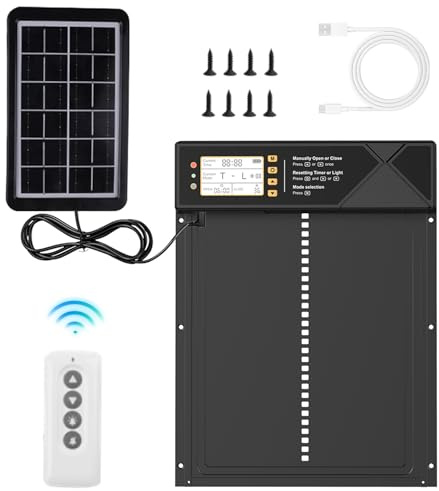 Porta automatica per pollaio solare, apriporta elettrico per pollaio, con display impermeabile, con design anti-pizzicamento, con sensore di luce, con telecomando, con temporizzazione