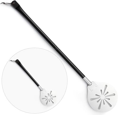 Joyfair Turning Pizza Peel, Stainless Steel Perforated Pizza Peel with Mental Long Handle, Heat Resistant Professional Oven Accessories Tool with Detachable Handle for Rotating Sliding, 9 Inch