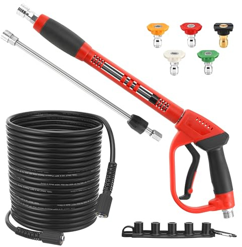 Tool Daily Pressure Washer Gun and Hose Kit, 50 FT Power Washer Hose | M22-14 Fitting, Replacement Wand Extension, 5 Spray Nozzle Tips with Holder, 3600 PSI
