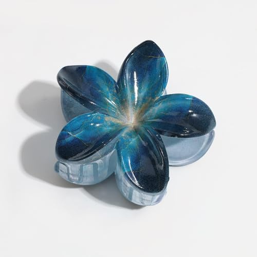 NLDWA 7*8CM 2PCS Pinzas para El Cabello De Flores De Acrílico De Lirio Azul Marino, Pinzas Para El Cabello De Flores Hawaianas Para Mujeres Pinzas Para El Cabello De Plástico Para Cabello Fino Pinzas