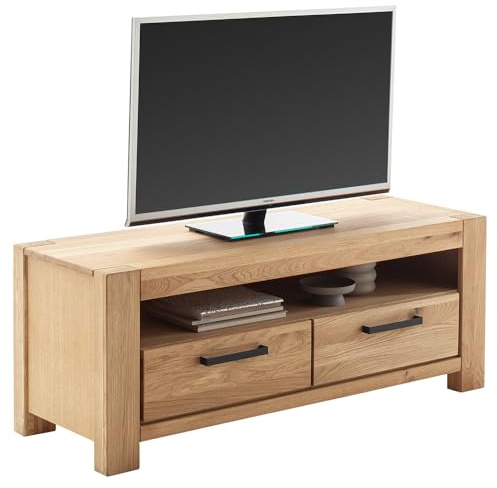 Lomadox Lowboard Fernsehschrank 130 cm breit, Wildeiche teilmassiv geölt, Massivholz/Echtholz/Furnier