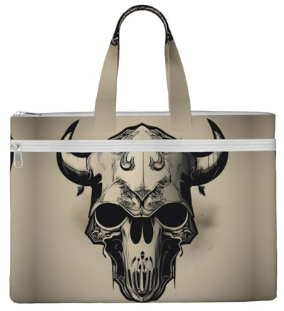 SDEGTHO Runner Bull Skull Zippered Document Bag With Handle For Carrying Paper Files Books Filing Folder