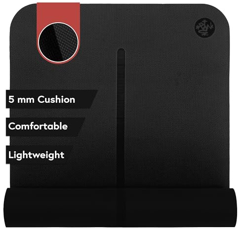 Manduka Begin Yoga Mat 68 - 5mm Cushioning | Comfortable, Lightweight & Reversible with Alignment Stripe | Budget-Friendly | 68 x 24 inches | Black