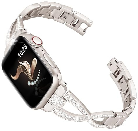 Ocaer Compatible with Apple Watch Straps 42mm 41mm 40mm 38mm, Bling Metal Bracelet Strap for iWatch Series 11 10 9 8 7 6 5 4 SE 3 2 1, Thin Sparkly Jewellery iWatch Band for Women Ladies(Starlight)