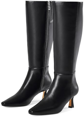 GENSHUO Knee High Boots for Women, 2.3 Inch Low Kitten Heel Tall Boots, Square Toe Long Dress Boots with Side Zipper, Fall Winter Black Matte Size 9