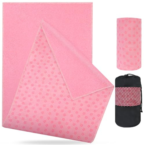 flintronic Serviette de Yoga, Serviette de Tapis de Yoga Antidérapante, 183 x 63cm Microfibre Yoga Serviettes Couverture, avec Sac de Transport en Filet, pour la Gym, Le Pilate
