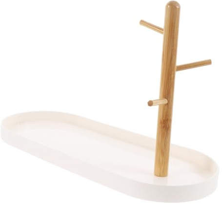 BESPORTBLE Bandeja para Anillos y Llaves de Abs y Madera, Soporte Resistente para Joyas de Mesa en Color Blanco, Adecuado para Tienda o Exhibición Elegante