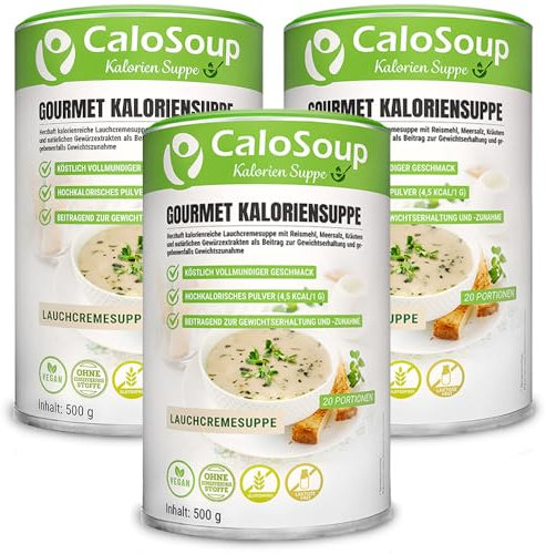 Hochkalorische Suppe für Gewichtszunahme I Nahrung hochkalorisch als Gourmet Fertigsuppe I 60 Portionen CaloSoup Kalorien Lauchsuppe (SPARSET 3x Lauchcreme Suppe)