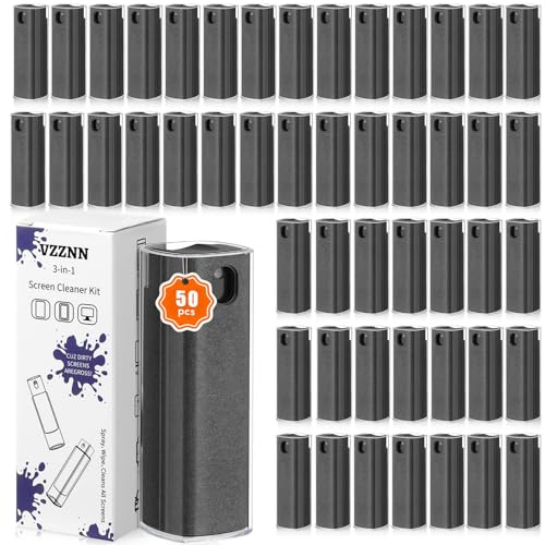 50 Pack Screen Cleaner 3-in-1 Screen Cleaner Spray and Wipe Built-in Cleaning Solution Touchscreen Mist Cleaner for All Car Screen Phone Laptop iPad TV Monitor,Gray