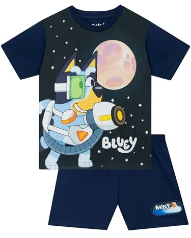 Bluey Pyjamas Barn, Kortärmad Tröja & Shorts, Bingo & Bluey Design, Sommarpyjamas För Pojke, Blå 134